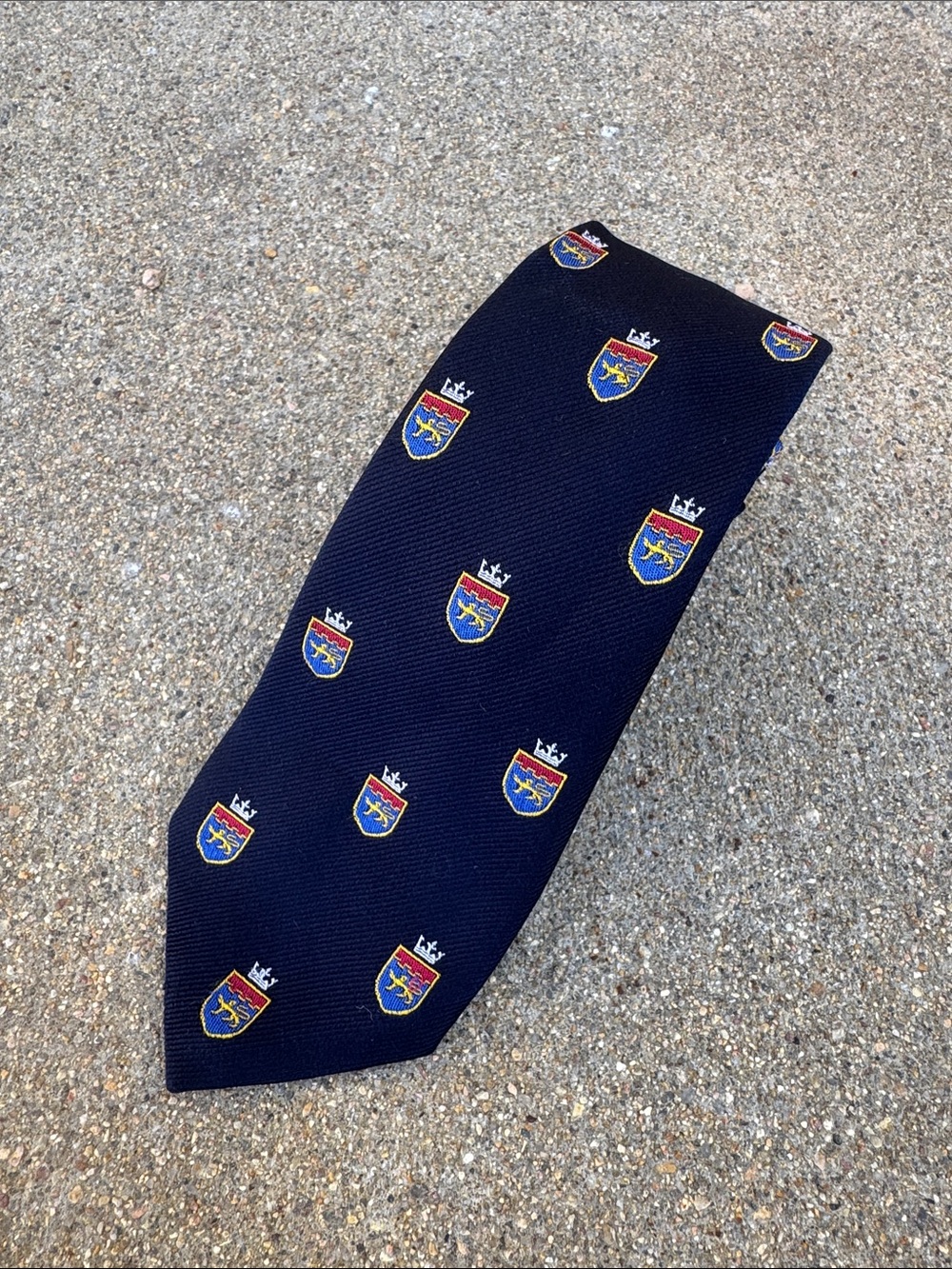 Lauren Ralph Lauren Navy Crest Embroidered Silk Tie with Red & Gold Accents